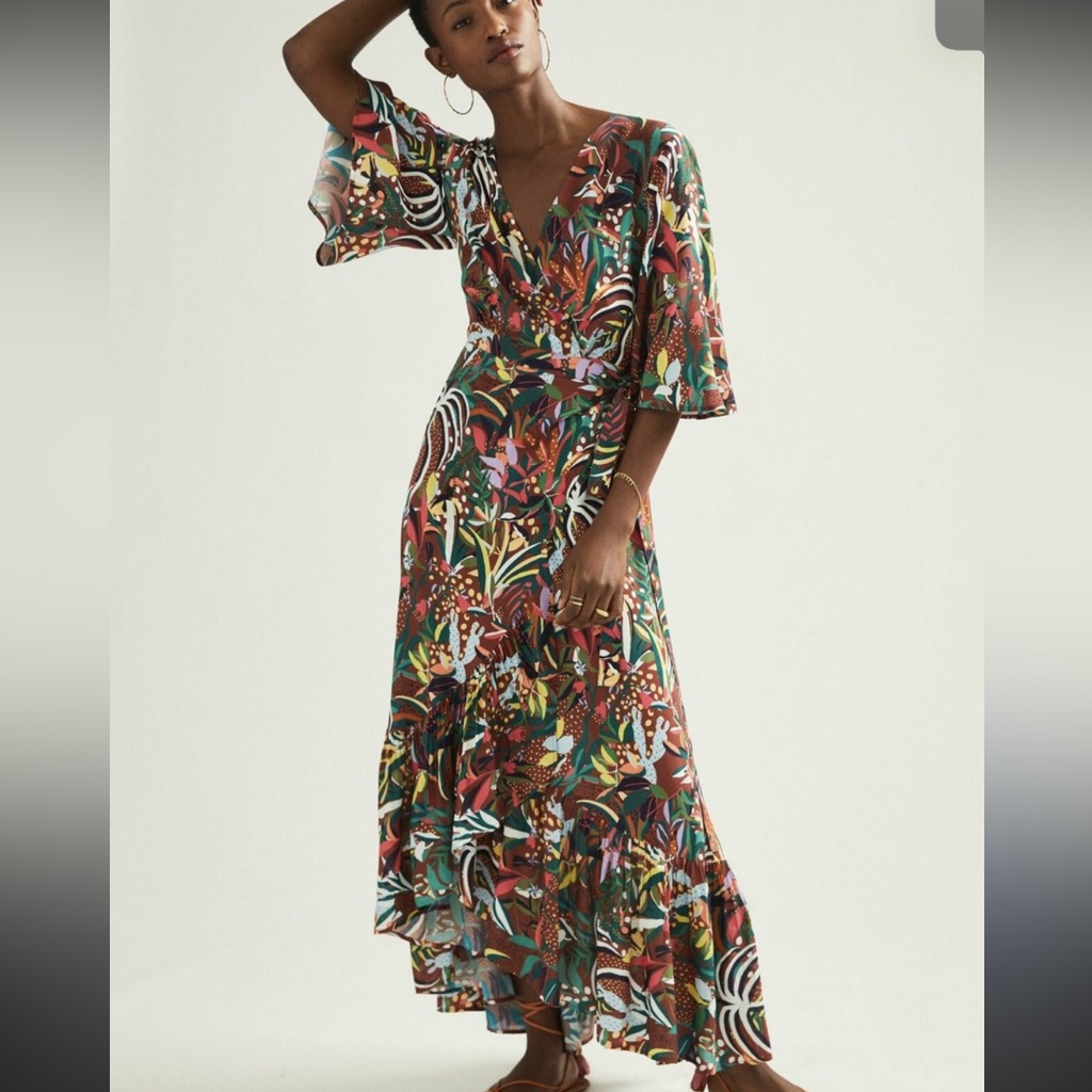 Farm Rio For Anthropologie Wrap Fiesta Maxi Dress